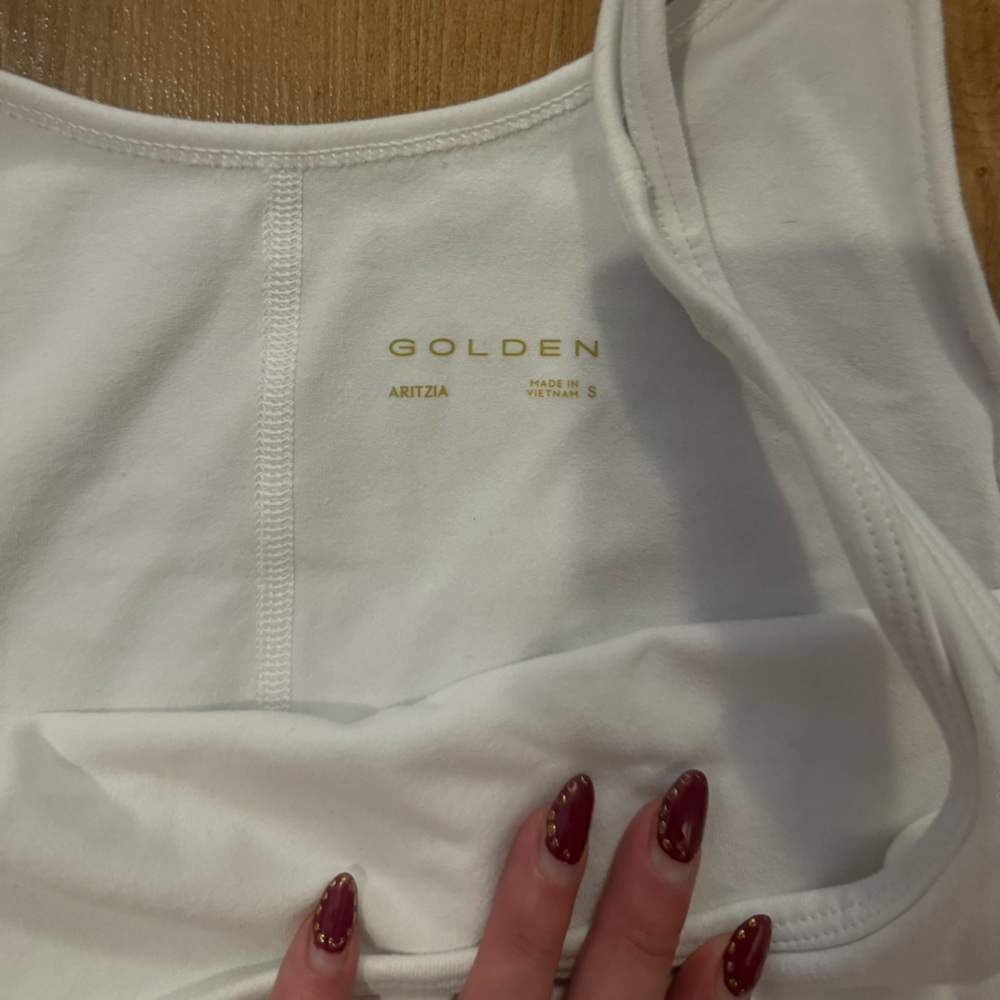 Aritzia Golden Logo White Sleeveless Tank - Picture 2 of 4